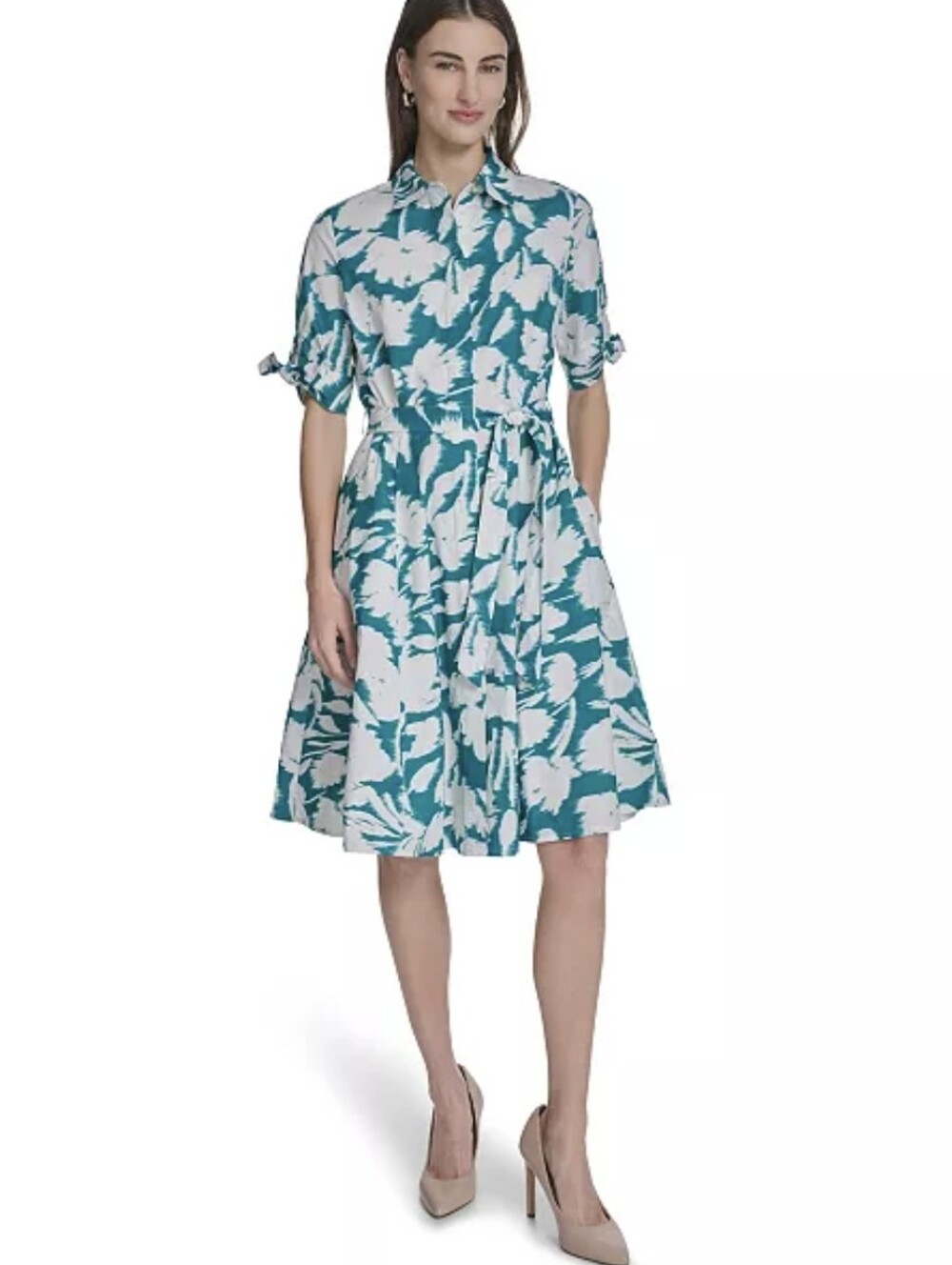 NWOT Calvin Klein Women's 100 % Cotton Floral Tie-Sleeve Dress, Size 4